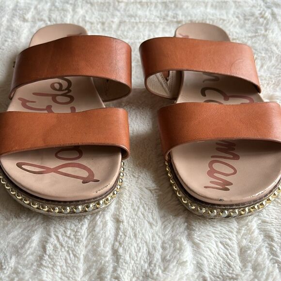 Sam Edelman Asha Slide Natural Buff brown leather slide sandals size 9 - Picture 5 of 9